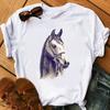 Horse Head Print Women T Shirt Aesthetic Art Short Sleeve Clothing Female T-Shirt Harajuku Graphic Clothing Women's Top