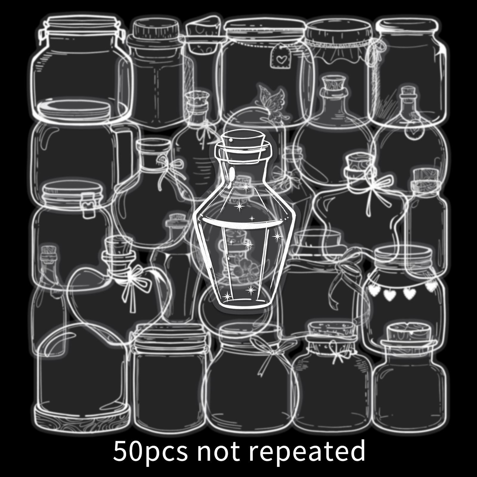 

50 Transparent Wishing Bottle Stickers: Hand-drawn, Simple, Fresh Stationery & Earphone Decals