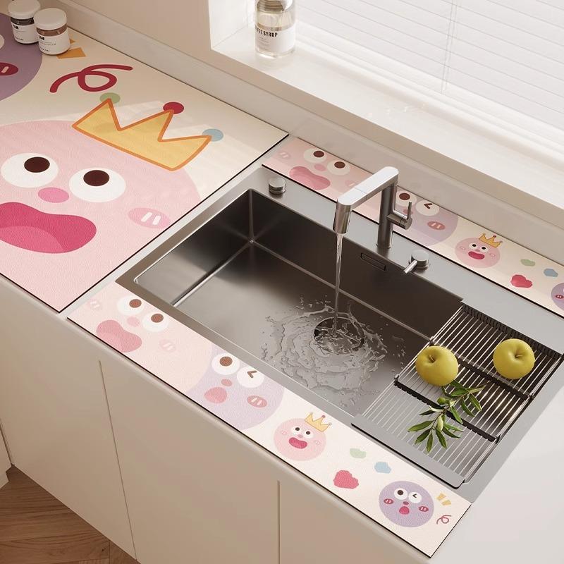 3PC Kitchen Faucet Diatomaceous Earth Water Stopper Drain Mat Bathroom Countertop Absorbent Mat Long Narrow Edge Coaster