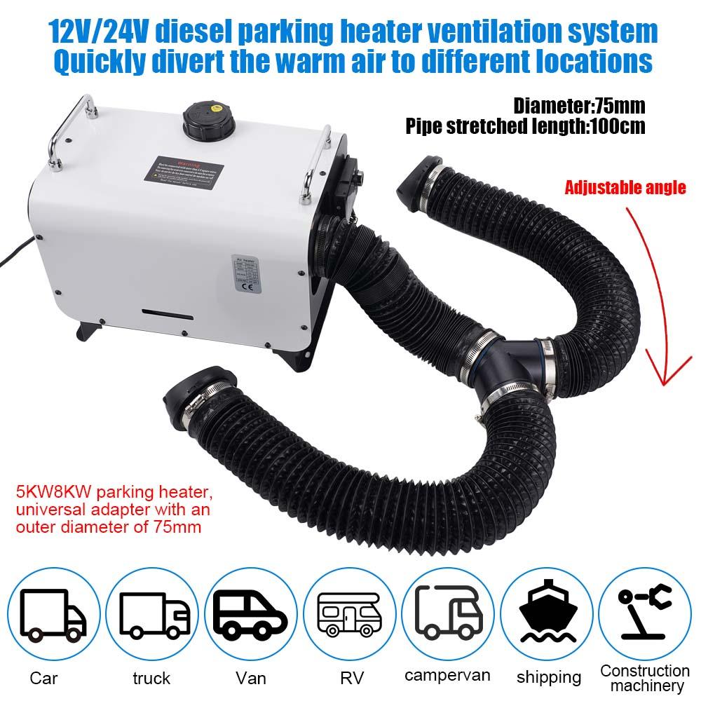 75mm Standheizung Luftverteilungsrohr Set Lüftungskanal T-Stück Luftkanäle Für Warmluft Für Auto LKW Transporter Wohnmobil