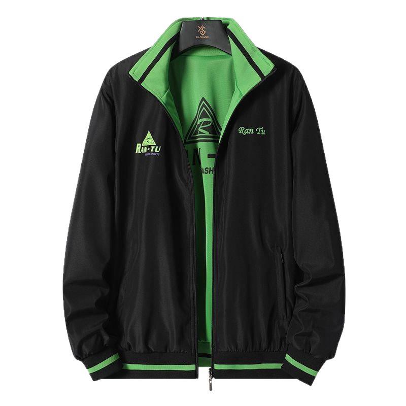 Herren Wende Windbreaker Jacke mit Stehkragen – Frühling/Herbst, Lockerer Schnitt, Große Größen.