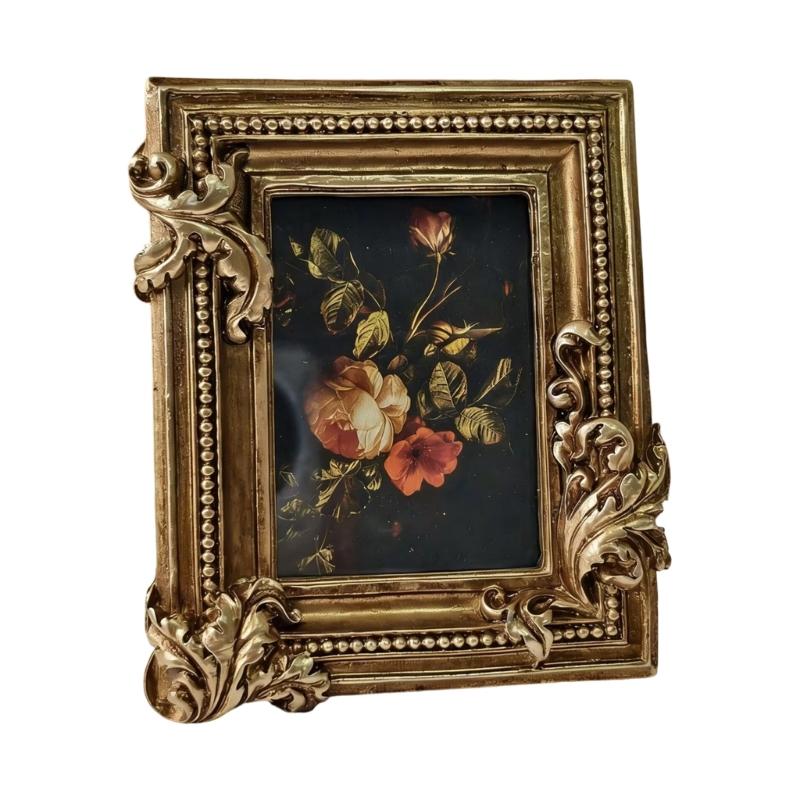 Beautiful Decorated Golden Resins Frame Including Stand And Hook For Photos And Creation