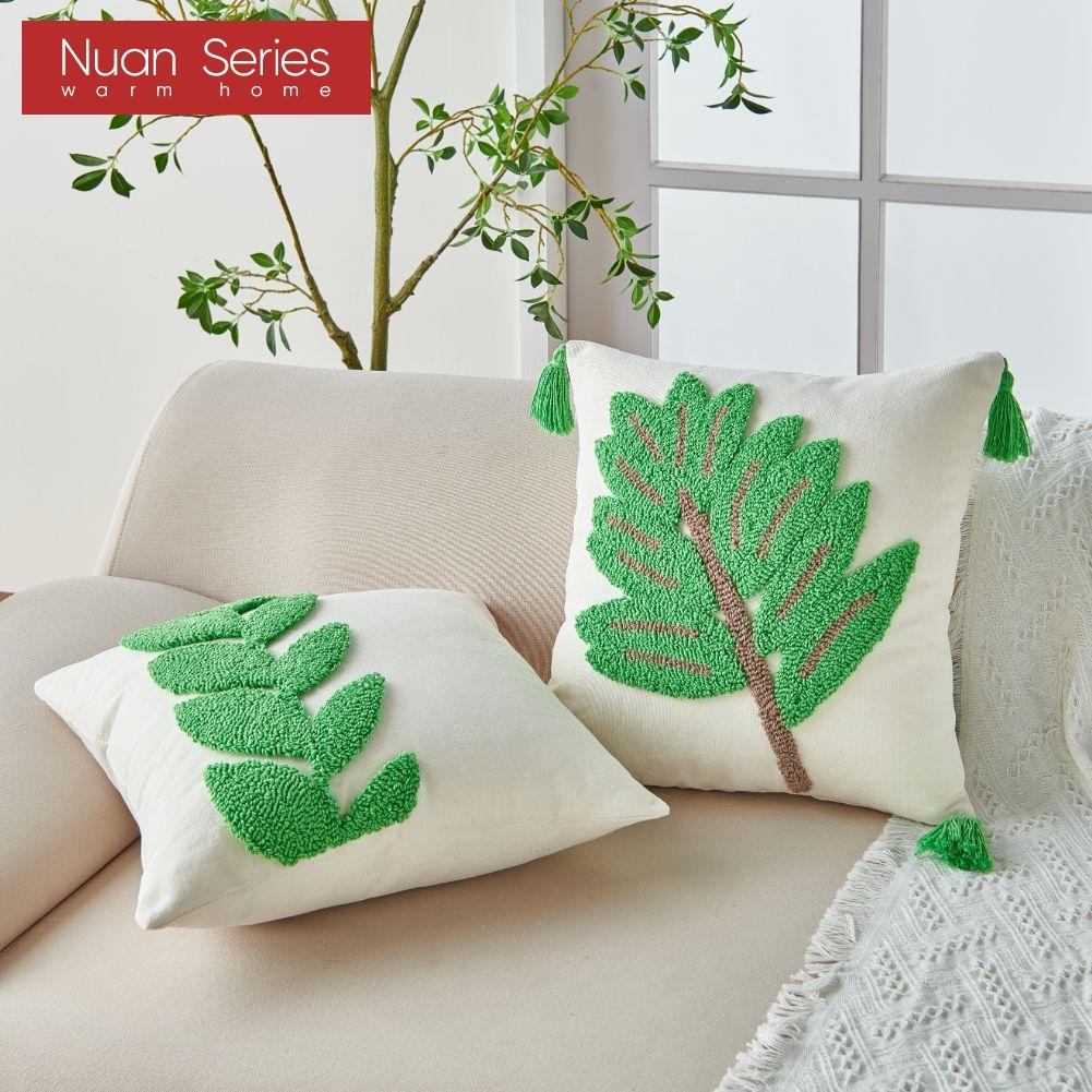1PC Nuan Series Versatile Floral and Green Leaf Pillowcase 3D Embroidered Cushion Cover for Sofa Living Room Bedroom Home Decor