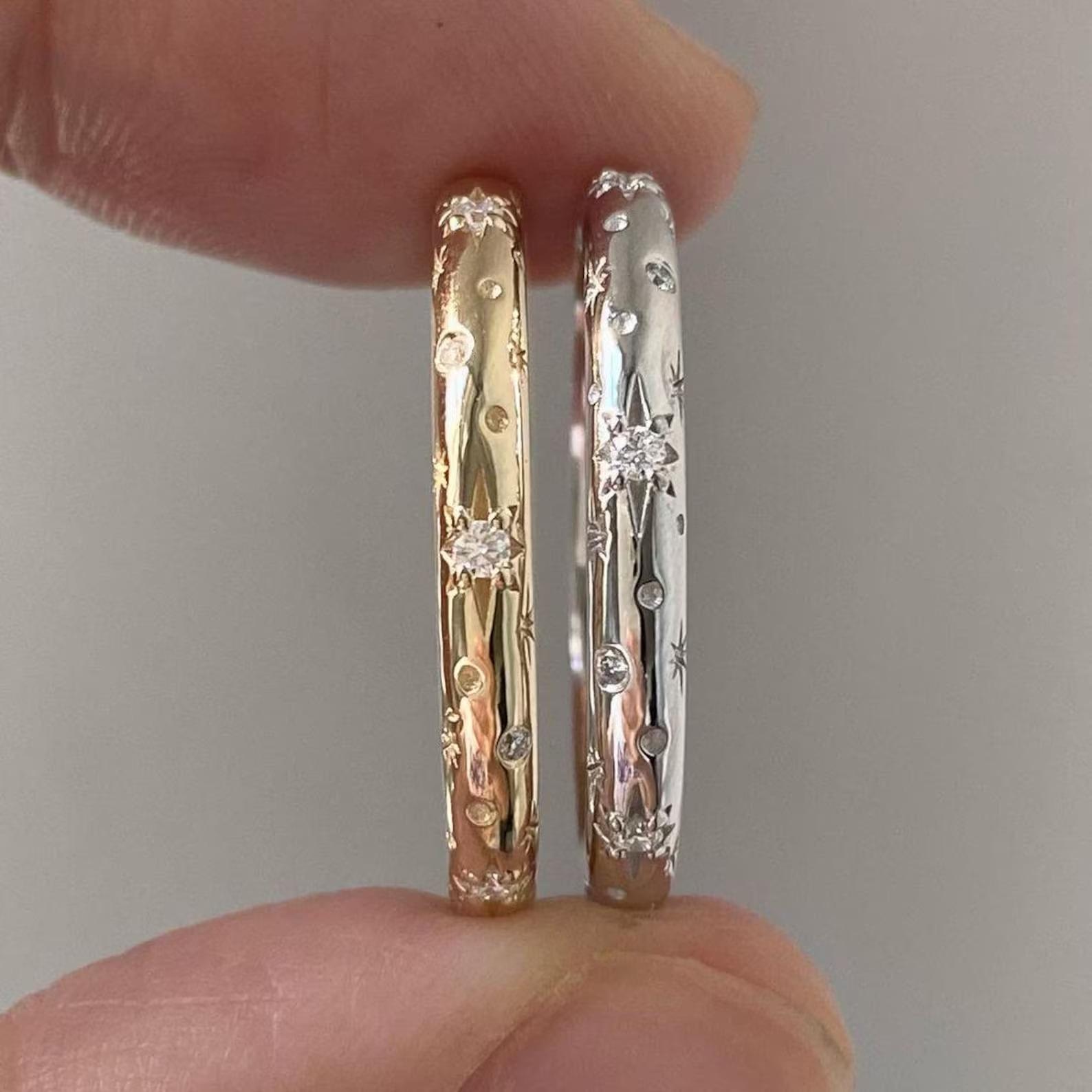 

Кольцо «Полярная звезда» из кубического циркония, Золотое кольцо «Взрыв звезды», Кольцо со звездой из муассанита, Кольцо-заявление, Кольцо обещания, Свадебный подарок K серебряный