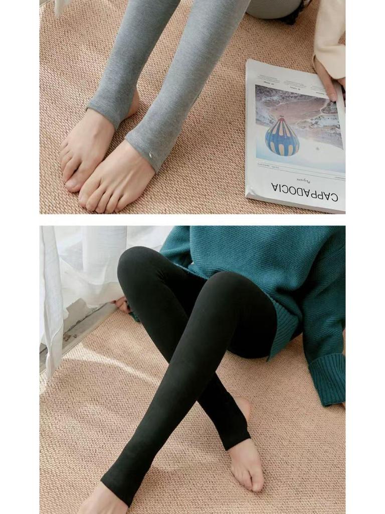 Women's Fleece-Lined Ribbed Cotton Stripe Leggings: Thick High-Waisted Pantyhose for Autumn/Winter, Slimming & Warm.