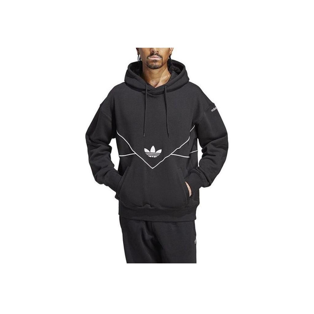 Adidas Originals Trefoil Logo Embroidered Drawstring Hoodie Men Hoodie Black HR5335
