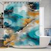 Modern Style Shower Curtain With Blue Gold Abstract Design For Bathroom Decor Waterproof Bath Mat Set, Perfect Gift Idea (Size: