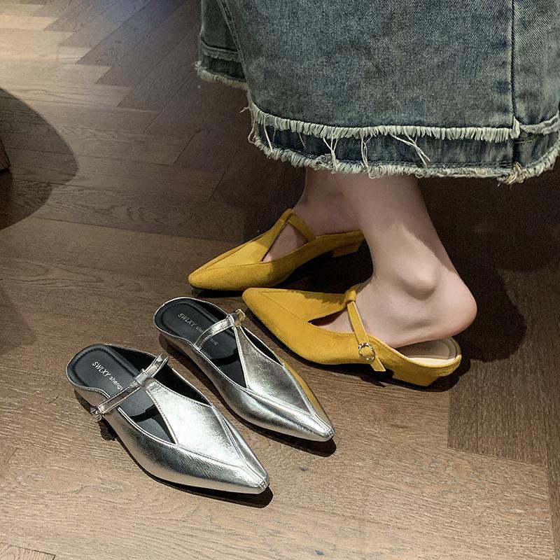 Hot Selling Women's Slippers 2025 New Summer Mary Janes Thick Heel Retro Style Flat Head Shape Elegant French Style Shoes