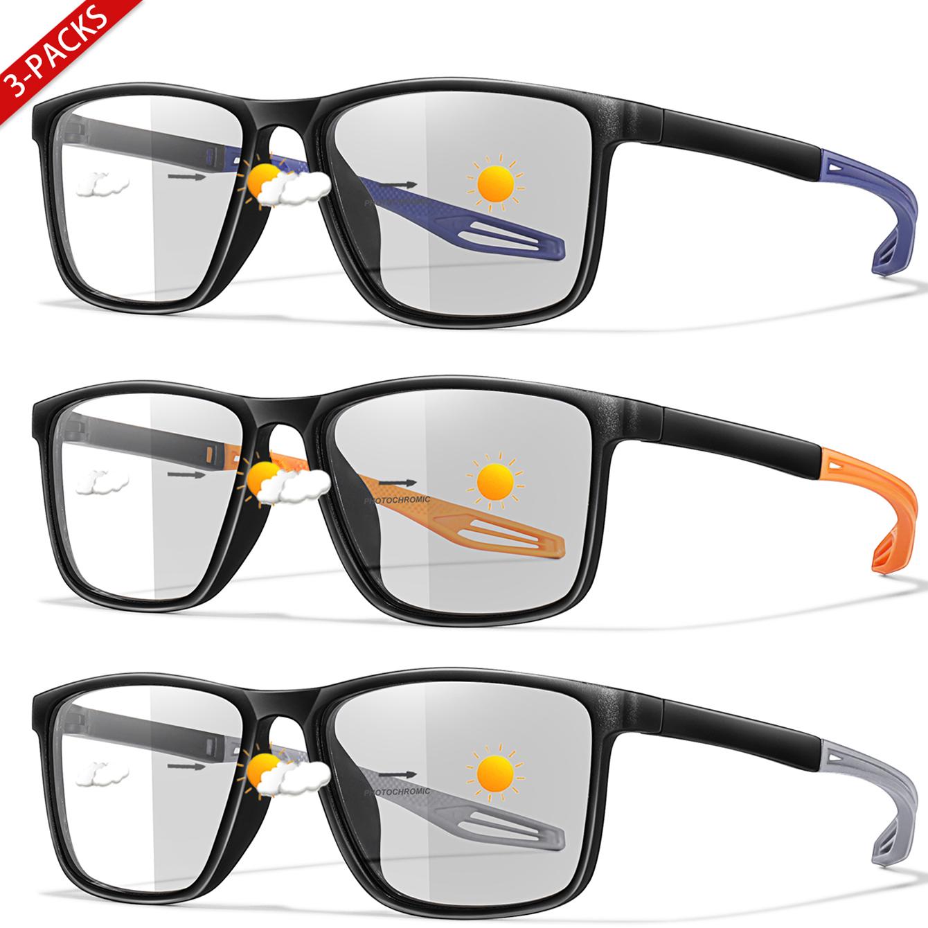 

3 Pairs Reading Glasses Photochromic Classic Square Far Sight Presbyopic Glasses Anti Blue Light Blocking Ultralight Eyewear 0