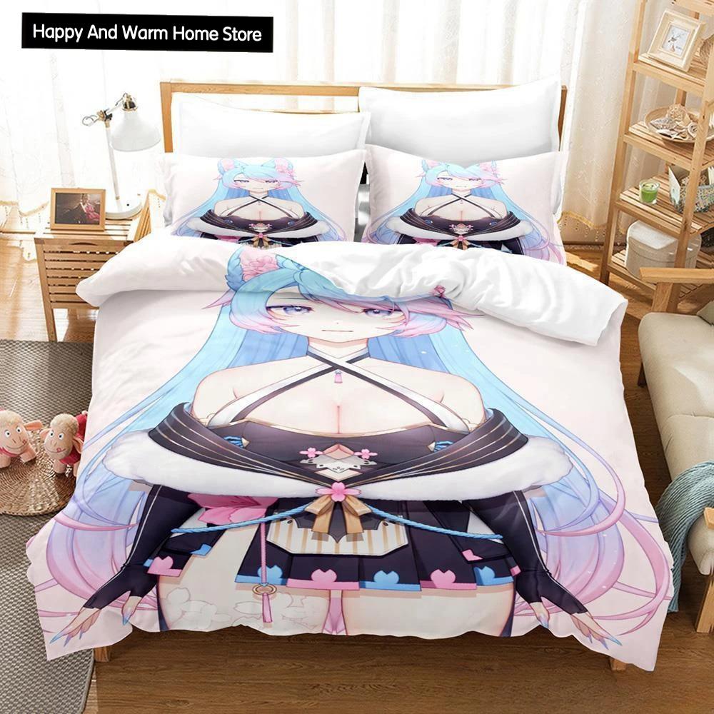 3D Anime Sexy Girls Silvervale Vtuber Bedding Collection Single Twin Full Queen King Size Bed Collection Adult Boys Bedroom Duvet Cover Collections
