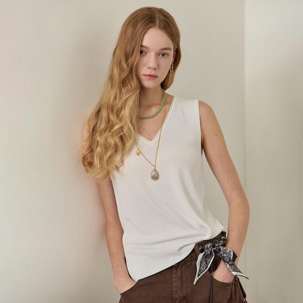 Maxza V Neck Soft sleeVeless Knit With Side Slit Ze09qk004na white/FREE