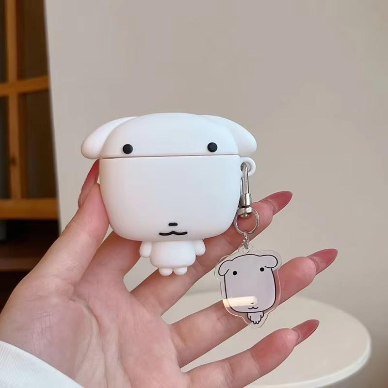 3D Cartoon White Dog Earphone Ear Bag Case Cover For Apple Airpods Pro 3 2 4 With Pandent