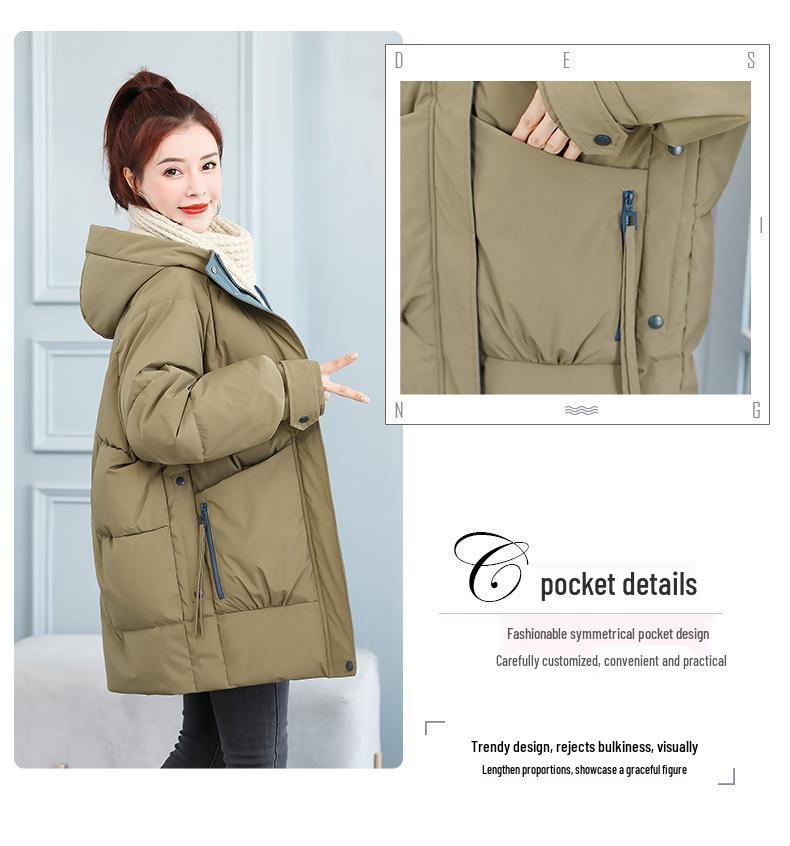 2024 Women's Mid-Length Down Cotton Jacket: Korean Style, Loose, Thick, Casual Winter Coat