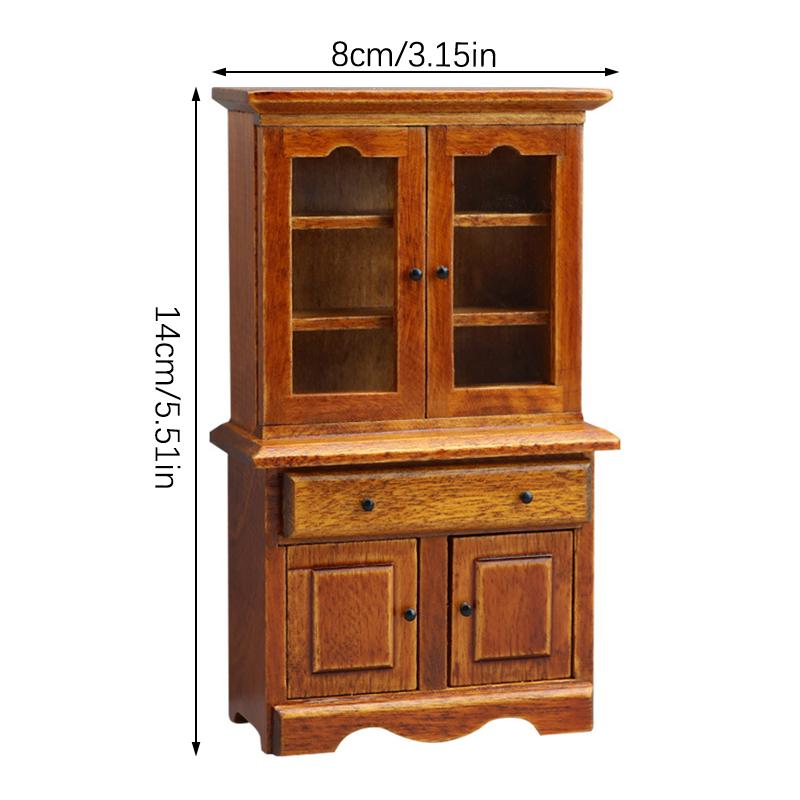 1PC Vintage Miniature Furniture 1:12 Dollhouse Wood Table Multifunction Cabinet Bookcase Model Toy Cupboard Dolls Accessories