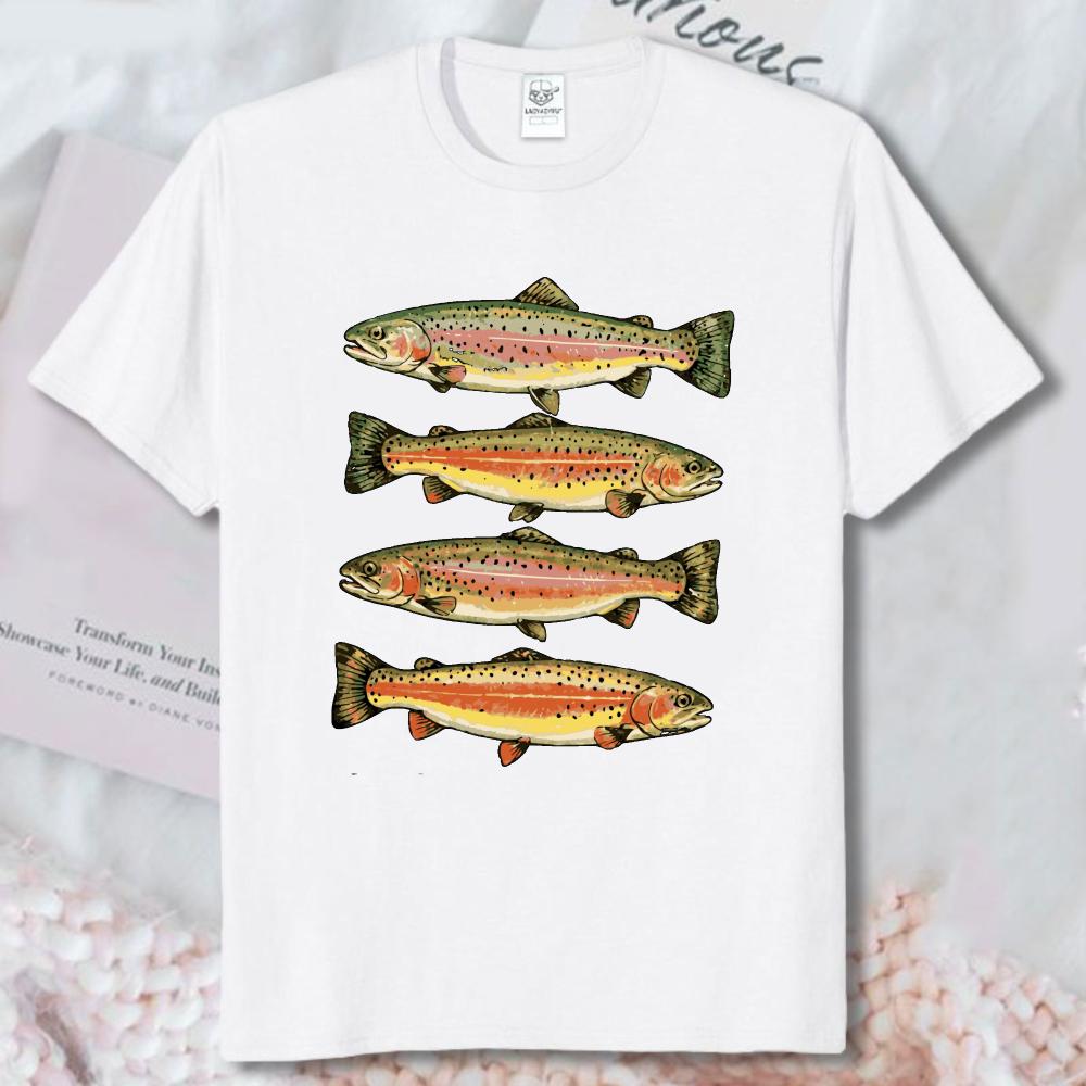 Trout Fish Shirt Rainbow Trout Quartet Graphic Tee Aquatic Life Freshwater Angler Unisex Unisex Fashion Top Unisex Cotton Casual Tee