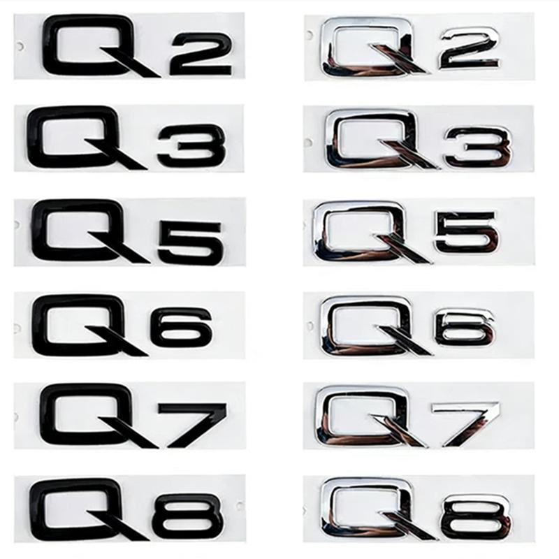 3D ABS Chrome Black Letters Numbers Car Rear Trunk Boot Emblem Sticker Badge For Audi Q2 Q3 Q5 Q6 Q7 Q8 Car Styling Accessories