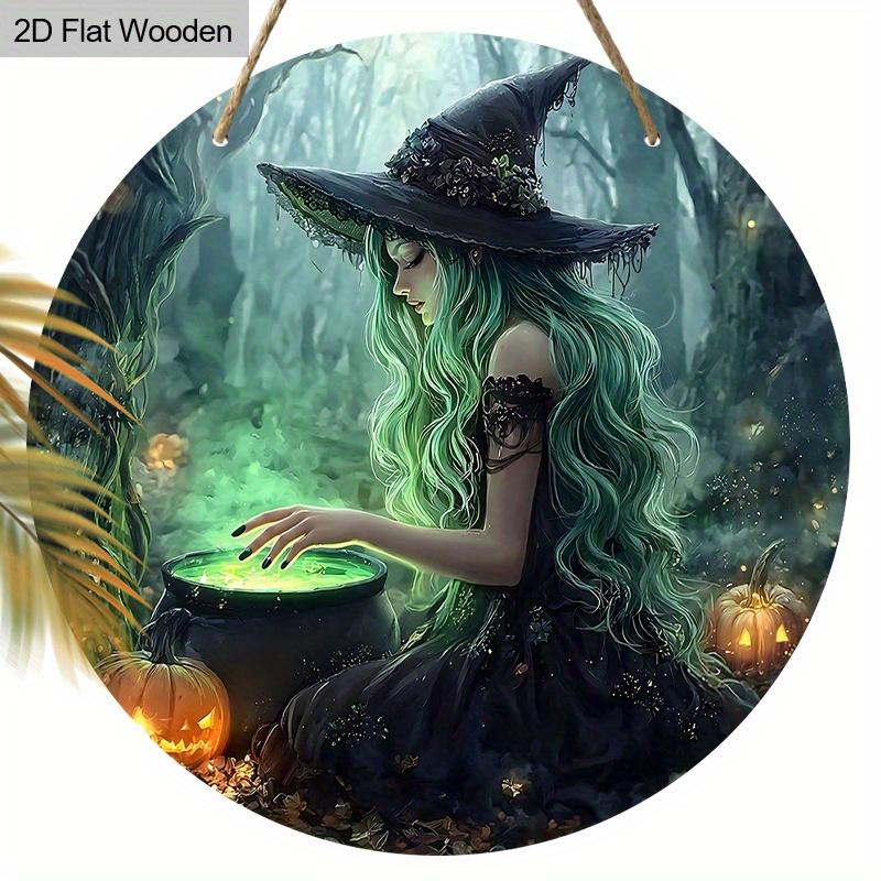 

2D Плоская 1 шт. Деревянная Хэллоуинская Декоративная Табличка, Красивый Дизайн с Узором Ведьмы, Настенный Декор, Идеальный Праздничный Подарок на Хэллоуин 2D,Style1,1pc зелёный