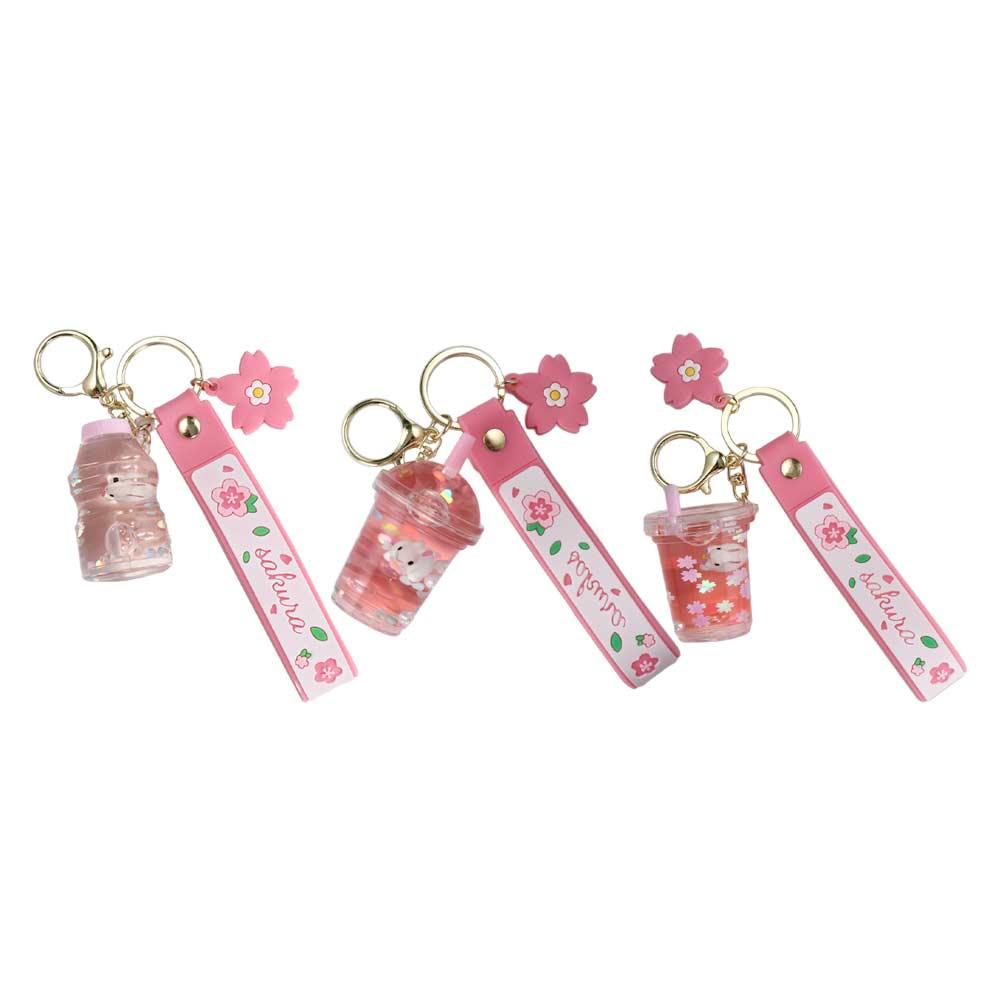 Bag Pendant Moving Liquid Boba Keychain Rabbit Milk Tea Cup Keyring Liquid Keychain Key Ring