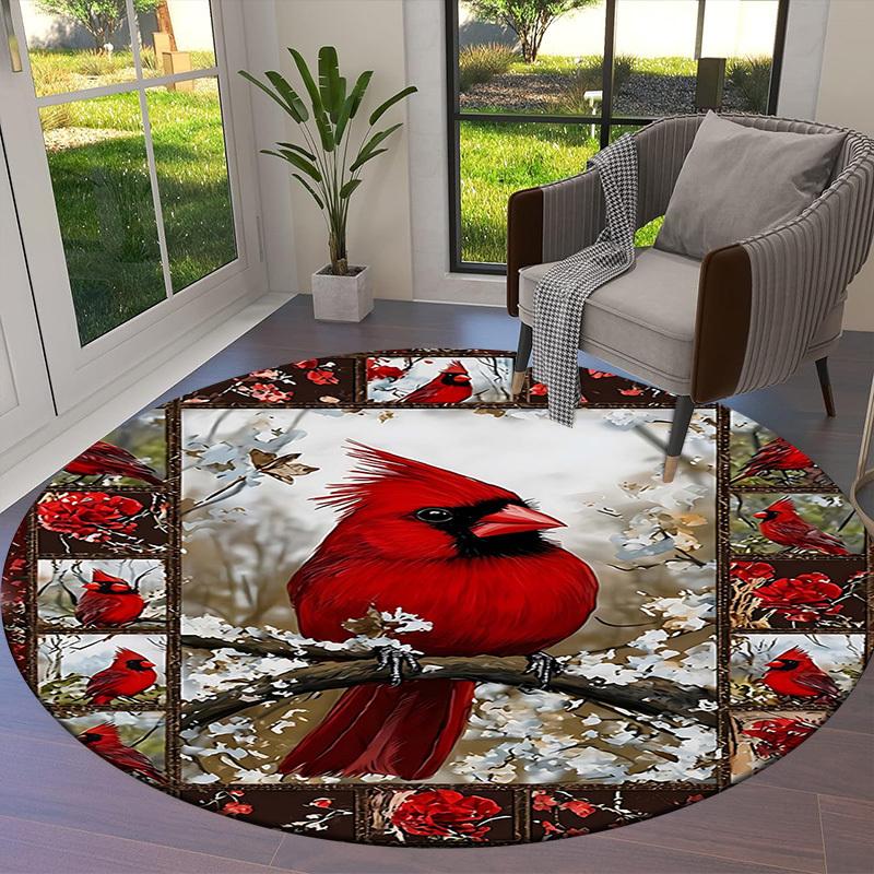 1PC Cardinal Non-Slip Floor Round Carpet, Office, Family, Bedroom, Large Area Rug Indoor Rugs, Durable PolyesterH0381