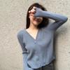 V-neck knitted cardigan autumn new retro versatile sweater with long-sleeved short coat for women