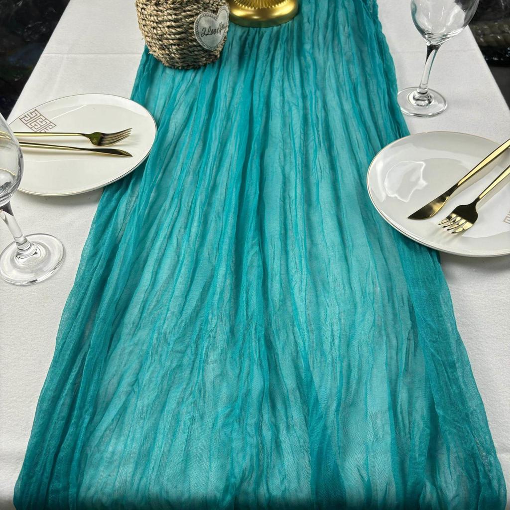 Bohemian Crinkled Cheesecloth Table Runner - Bali Yarn Style for Weddings and Parties