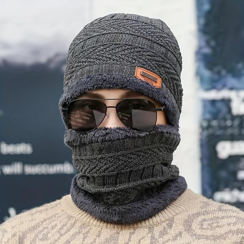 Winter Warme Samt Dick Gestrickte Mütze, Mit Nackenschutz, Unisex Modische Warme Winddichte Mütze Für Outdoor-Reisen