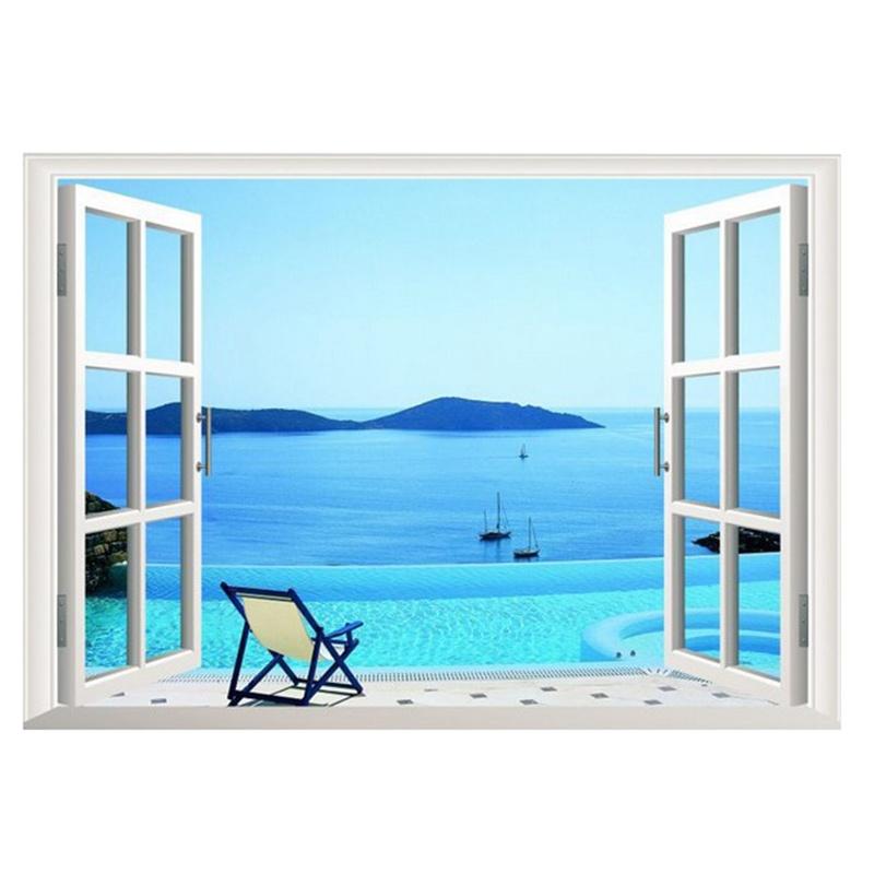 Window Decal WALL STICKER Home Decor Exotic Beach View Art Wallpaper Mural