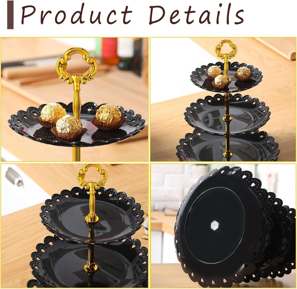 3 Tier Plastic Pastry Stand Cupcake Fruit Candy Dessert Table Display Set Tiered Tray for Wedding Birthday Tea Party Decoration