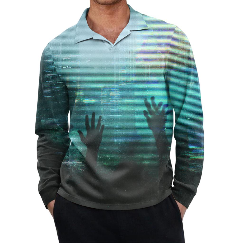 Men's Casual Retro Small V-neck Long-sleeved Top