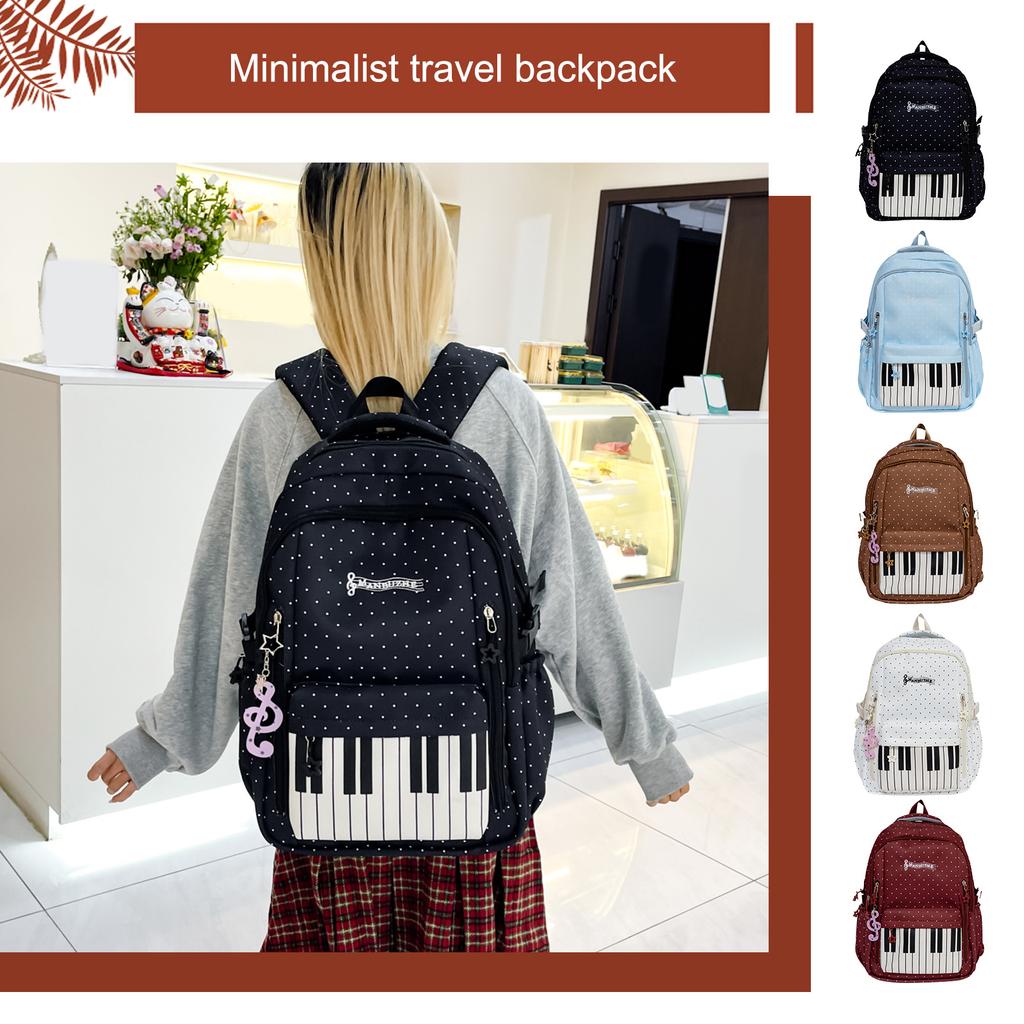 Polka Dot Piano Women's Backpack Lightweight Casual Simple Design School Bag Travel Bag with Zipper for College Students Teens