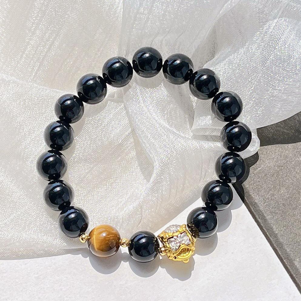 Autumn And Winter New Natural Black Agate Tiger'S Eye Stone Bracelet Bracelet.