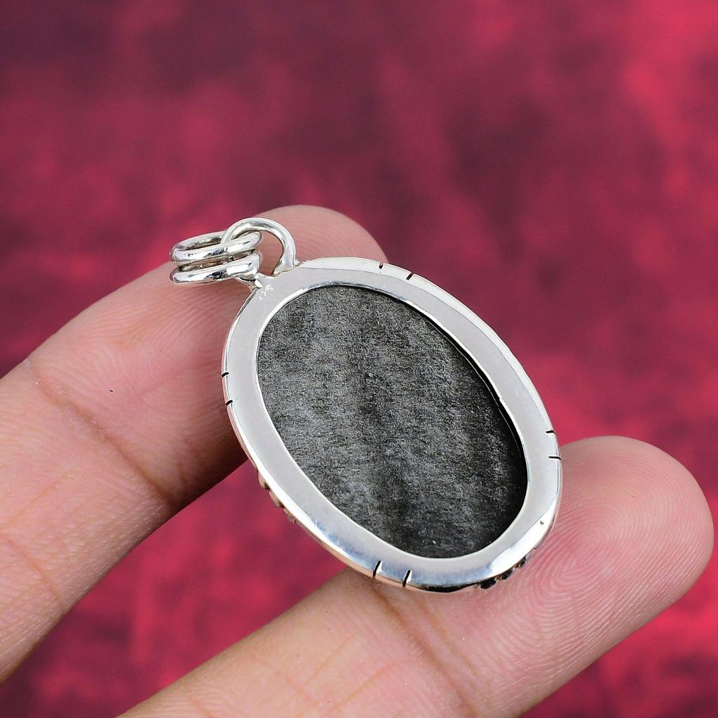 Silverglänsande Obsidian Handgjorda Ädelstenssmycken, 925 Sterling Silver Hänge Smycken med Unik Design, För Kvinnor