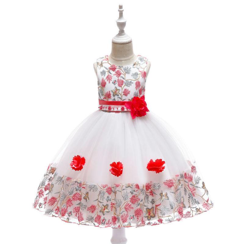 Summer Kids Girl Dress Embroidery Flower Girls Dresses Children Princess Prom