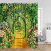 European Arched Door Shower Curtains European Garden Flowers Plants Bathroom Decoration Vintage Polyester Bath Curtain with Hook