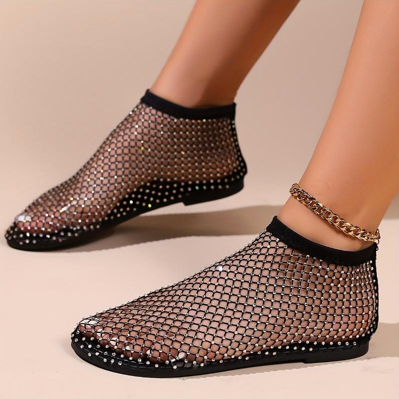 Women's Rhinestone Pattern Sandals, Slip On Soft Sole Flat Hollow Out Shoes, Summer Transparent Beach Shoes