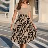 Fashion Women Summer Vintage Floral Dress Elegant Short Sleeve Midi Dress