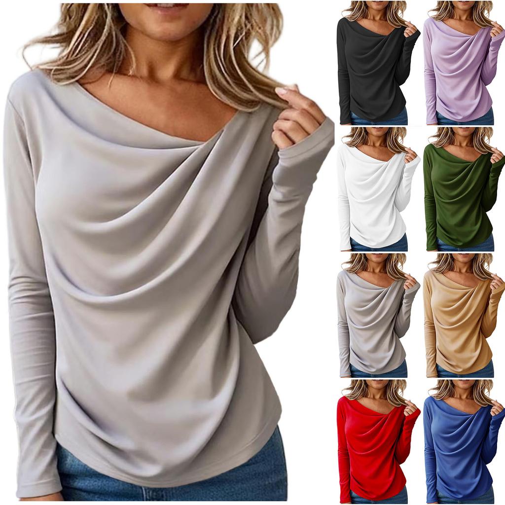 Asymmetrisches Langarm-Shirt-Oberteil mit Kragen für Damen