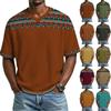 Men's Casual Stylish Retro Texture Printed Short-sleeved Shirt Men's Breathable V-neck Short-sleeved Top