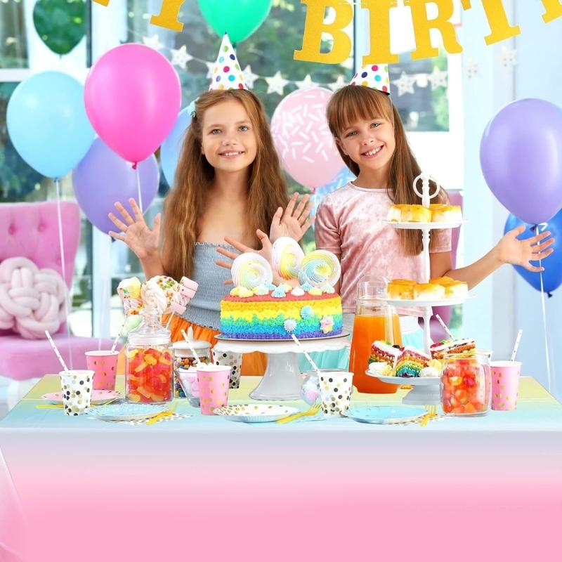 Wasserdichte Plastik-Tischdecke 54x108 Zoll Einweg-Tischdecke Dekoration für Geburtstag Regenbogen-Thema