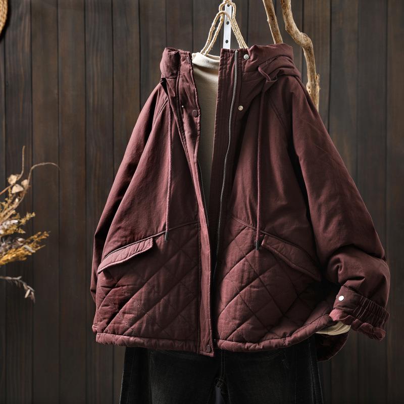 Plus Size Winter Quilted Hooded Jacket - Warm, Stylish, Loose Fit