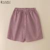 ZANZEA Women Casual Elastic Waist Loose Summer Grid Print Shorts