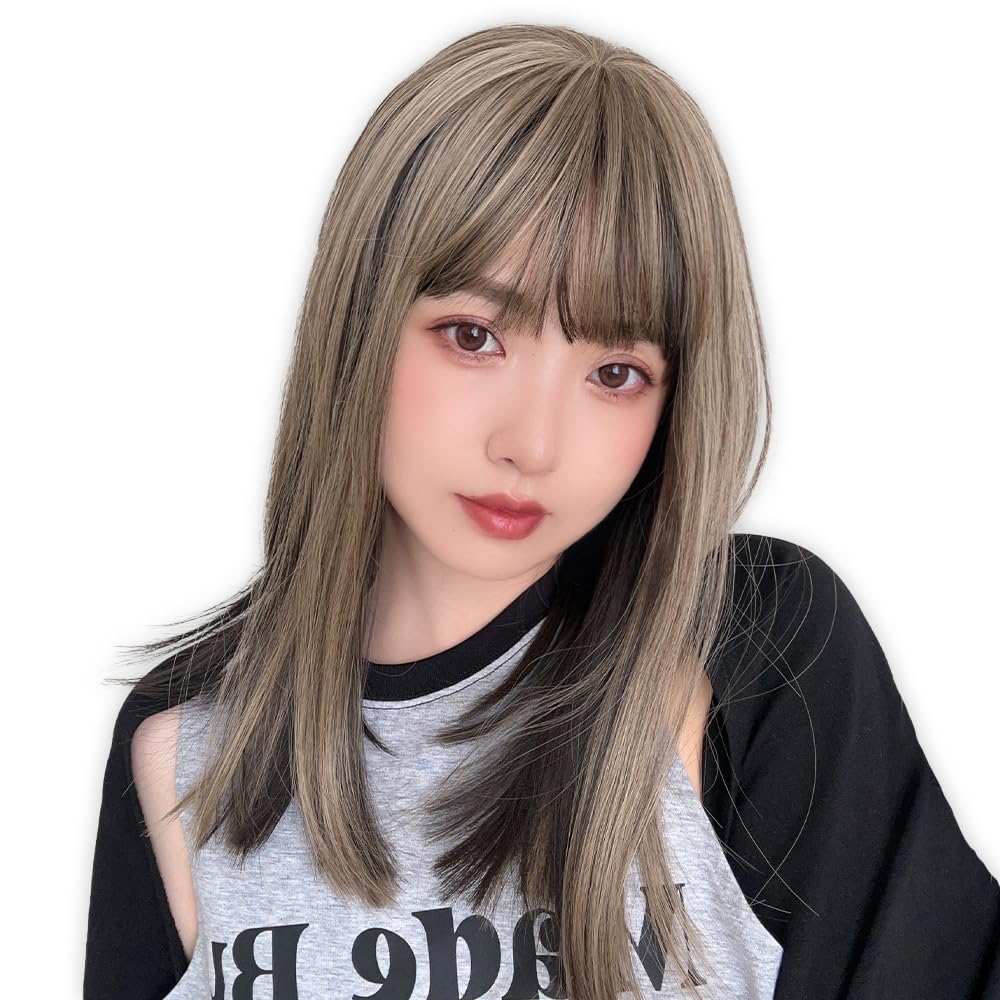 

Wig Medium Full Wig Inner Color Blonde with Bangs Wig [Bright Lala] Semi-Long Women s hf1780-TRQ