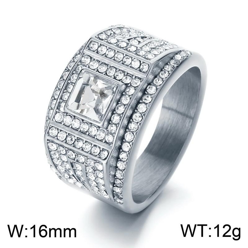 Affordable Luxury Men's Hip Hop Stainless Steel Ring Exquisite Rhinestone Ring