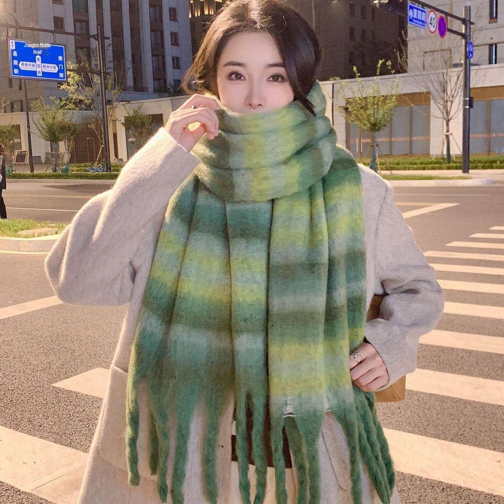 Korean-Style Plaid Cashmere-Inspired Scarf: Warm, Versatile Winter Shawl for Women