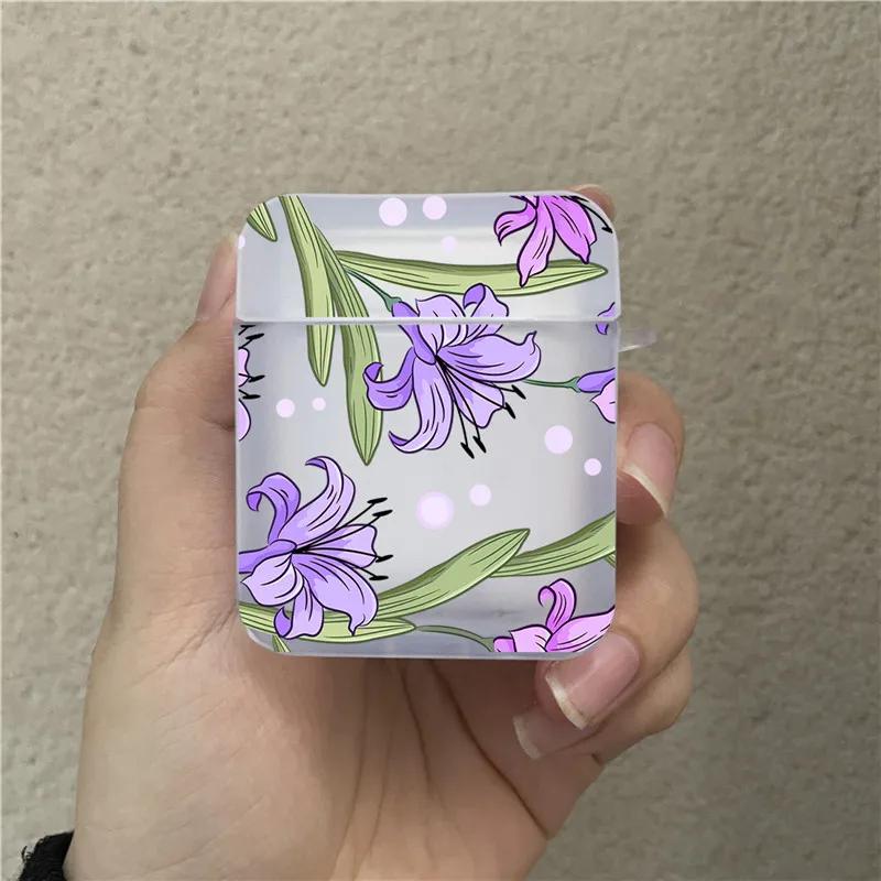 Cute Lily Flower Print Earphone Case for Apple AirPods 4 1 2 Pro2 Pro Bluetooth Headphone Cover Protective Soft TPU Cover Cases