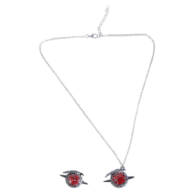 1 Set Krähen-Brosche mit passendem Anhänger-Halskette Hals Schmuck Rot Zirkon Design für Anime-Liebhaber und Trendsetter