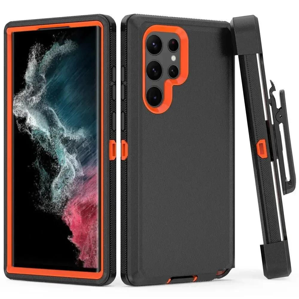 3-in-1 Military Armor Shockproof Phone Case For Samsung S25 S24 S23 S22 S21 S20 Ultra Plus Note20 Otter Case Box Belt Clip Cover