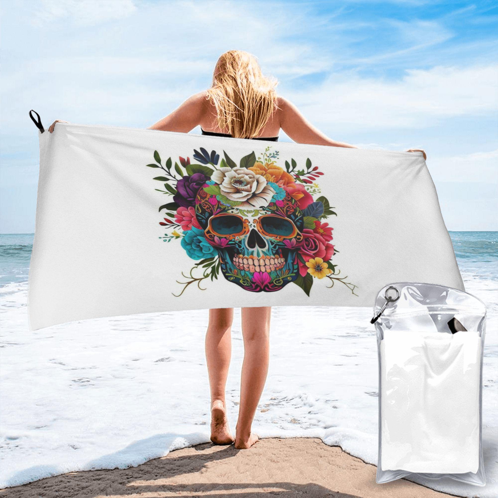 

Skull Print Horror Skeleton Death Beach Towel Soft Microfiber Quick Dry Absorbent Quick Towels For Bath W30*H60(CM)