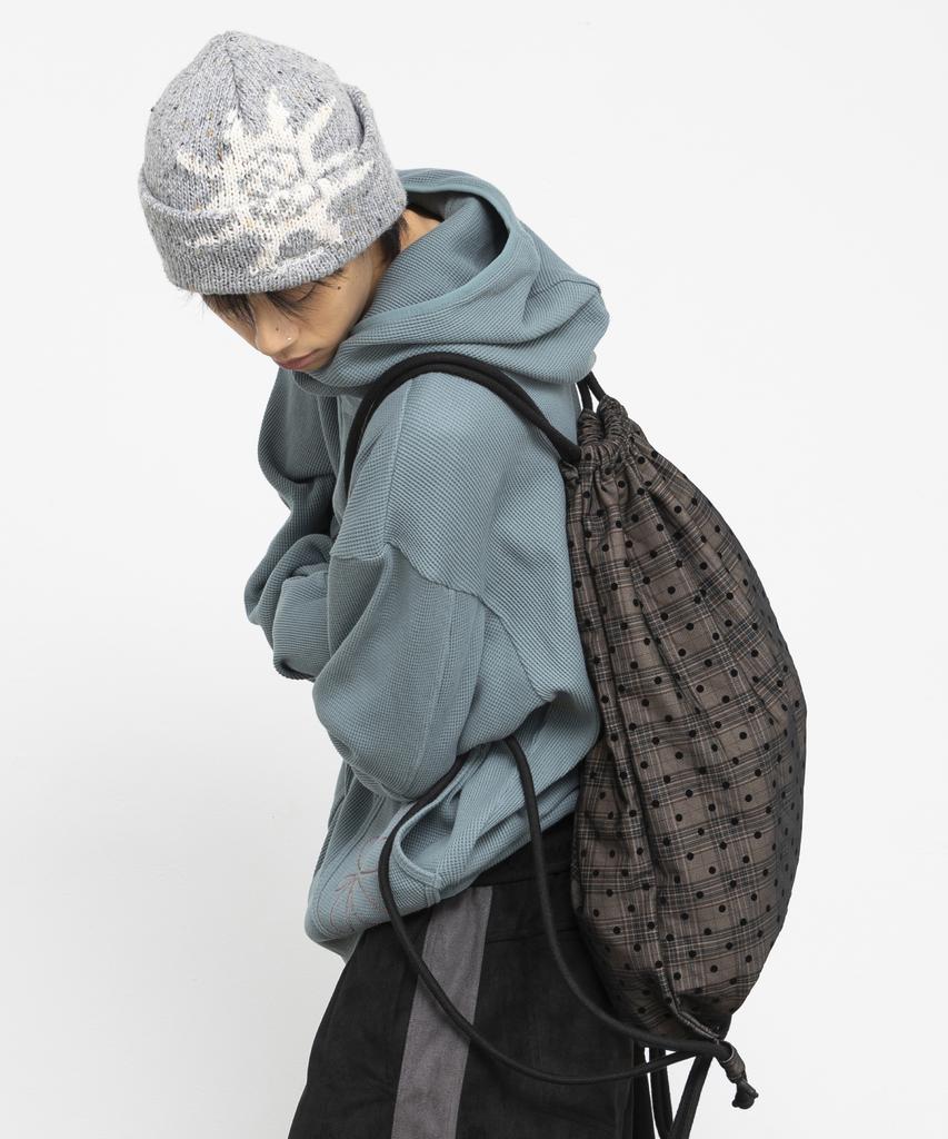 Glack Gzb001 Dot Pattern Check String Bag (Black)