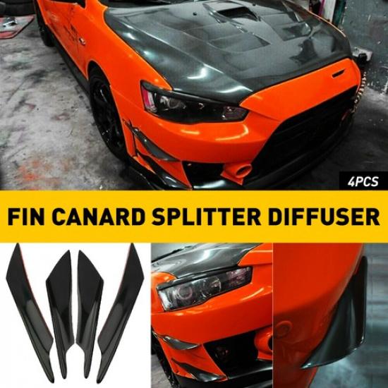 4pcs Glossy Black Car Front Bumper Fin Canards Spoiler Valence Splitter Diffuser